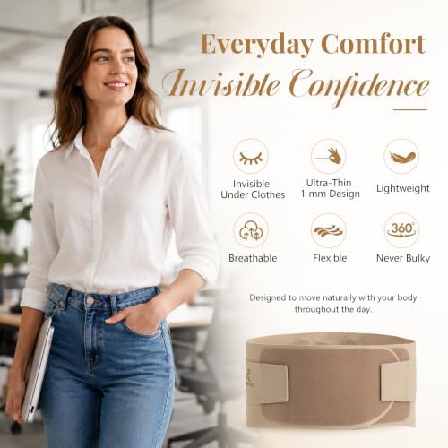 RANDY SUN Slim Fit Back Brace with EVA Comfort Pad, Breathable Lightweight Lumbar Support for Women & Men, Invisible Waist Support Belt for Work & Daily Use Light Taupe M/L(Waist:28"-32")