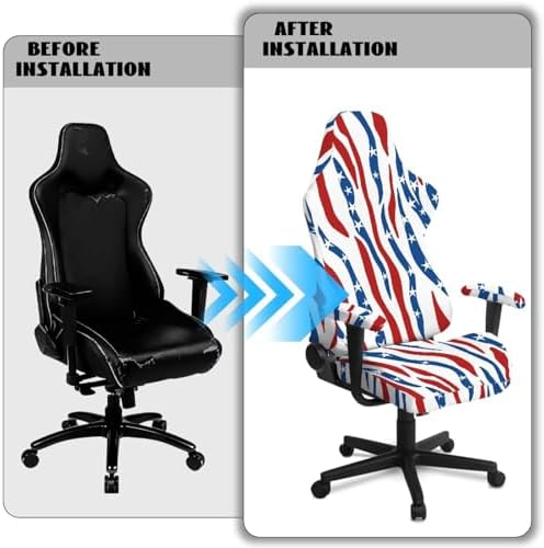 American Flag Zebra Print Gaming Chair Cover with Armrest Covers Stretch Non Slip Furniture Protector Washable Anti Dust Computer Chair Slipcover