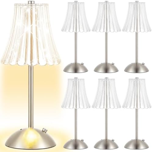6 Pcs Cordless Table Lamp Rechargeable Touch Lamp Silver Flower