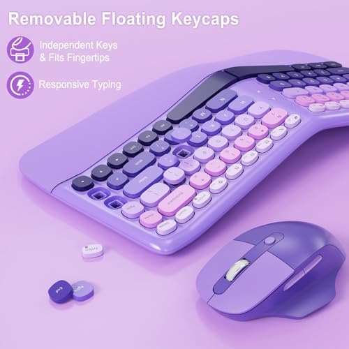 Ergonomic Wireless Keyboard Mouse, Mechanical Gaming Set with Wrist Rest