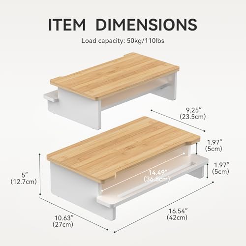 16.5” Bamboo Monitor Stand with Phone & Tablet Holder Desk Shelf