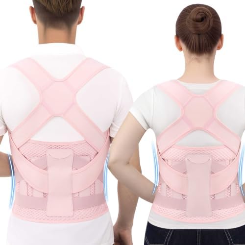Posture Corrector for Women and Men, Adjustable Back Brace with Shoulder Support and Lumbar Support Belt, Full Back Support Posture Trainer for Spine Alignment, Upper Back, Neck, Shoulder, Lower Back Support, Slouching and Hunchback (Pink, Medium)