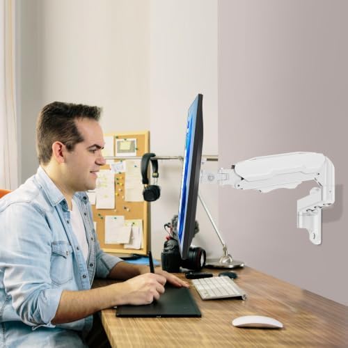 MOUNT PRO Single Monitor Wall Mount for 13 to 32 Inch Computer Screens, Height Adjustable Wall Mount Monitor Arm Holds Up to 19.8lbs, Full Motion Wall Bracket, VESA Mount 75x75, 100x100, White