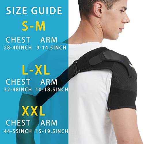 Shoulder Brace for Torn Rotator Cuff, Tendonitis, Shoulder Pain Relief, Dislocation, Adjustable Arm Sling Shoulder Support Fit Sleeve Wrap for Men & Women（Black S-M）