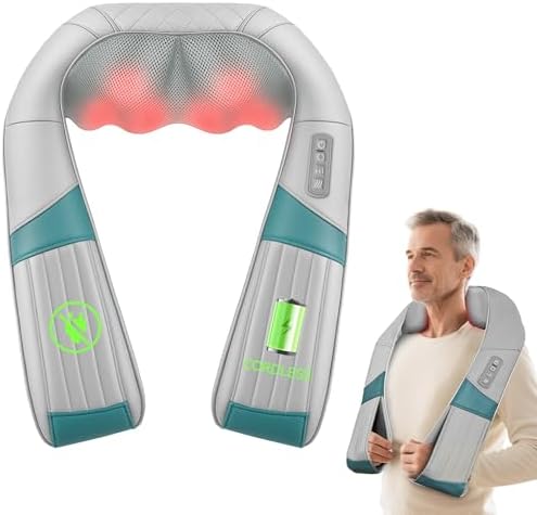 Snailax Cordless Neck Massager with Heat, Rechargeable Shiatsu Neck Back Massager for Pain Relief Deep Tissue, 4D Knead Shoulder Massager Pillow, with Portable Carry Bag, Gifts/Presents for Mom, Dad