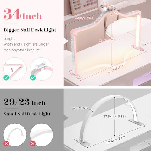 Yokilly Arc Half Moon Light: 34" Shadow-Free Large Nail Light for Desk