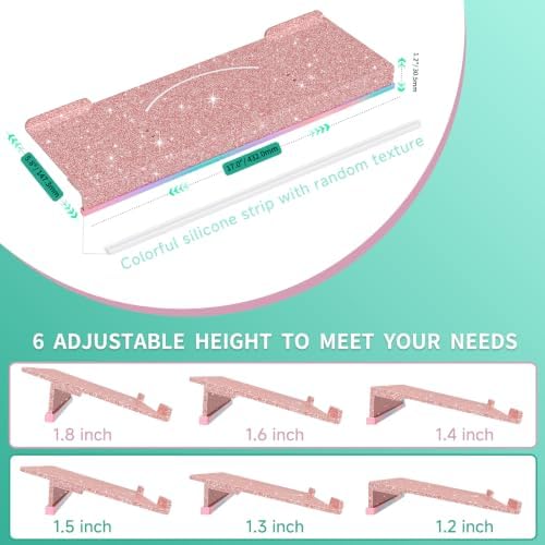 Ergonomic Computer Keyboard Stand - Adjustable Keyboard Riser Tilt Glitter Rose Gold Acrylic Keyboard Tray Non-Slip Elevated Typing Key Board Holder Lift for Home Office Desk Accessories