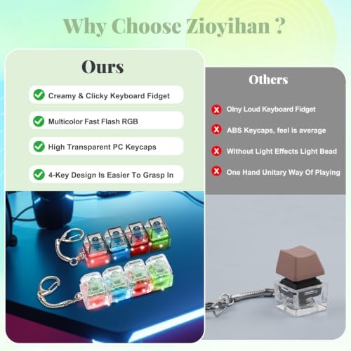2Pcs Light Up Keyboard Fidget Toy, Clicky & Creamy Clicker Fidget Keychain
