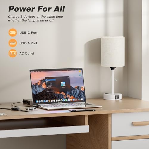 Small Bedside Table Lamp for Bedroom, Desk Lamp with USB Ports for Dorm