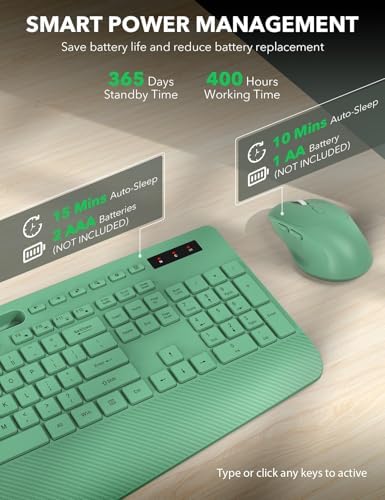 Wireless Keyboard and Mouse Combo - Full-Sized, Ergonomic Wrist Rest