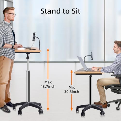 Mobile Laptop Stand Desk on Wheels, Height Adjustable Rolling Cart with Tilting Tabletop and Cup Holder (XX-Large)