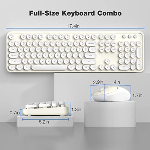 MOFII Wireless Keyboard and Mouse Combo, Computer Full Size 2.4G Plug and Play Wireless Typewriter Retro Round Keyboard and Mouse Set for Windows, Computer, Desktop, PC, Notebook - (Off White)