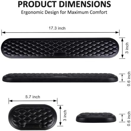 Wrist Rest for Keyboard and Mouse, Ergonomic Memory Foam Keyboard Set with Non-Slip Base, Soft Arm Cushion & Palm Support for Office, Home, Gaming & Laptop Typing, Reduces Fatigue & Strain, Black