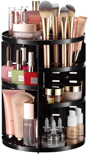 Masirs 360 Rotating Makeup Organizer Countertop, Adjustable Shelf, Black