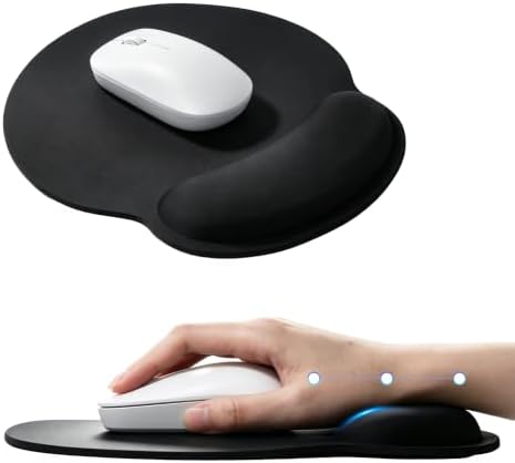 Ergonomic Mouse Pad with Wrist Rest, Contoured Fit Relieves Wrist Pressure, Smooth Lycra Surface for Free Gliding, Non-Slip PU Base, Soft Elastic Support Mouse Mat for Home Office (Black)