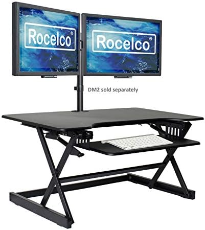 Rocelco 40" Large Height Adjustable Standing Desk Converter - Quick Sit Stand Up Dual Monitor Riser - Gas Spring Assist Computer Workstation - Retractable Keyboard Tray - Black (R DADRB-40)