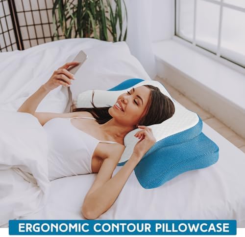 HunnmingRe Pillow Case for Cervical Neck, White, Blue, Queen Size