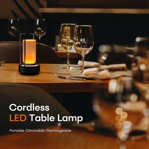 Rechargeable Cordless Small Metal Table Lamp, Stepless Dimming, 3-Color