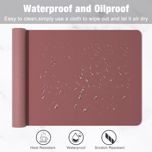 Hsurbtra Desk Pad, 30" x 14" PU Leather Desk Mat, XL Extended Mouse Pad, Waterproof Desktop Blotter Protector, Non-Slip Ultra Thin Large Laptop Keyboard Writing Mat for Office Home, Brick Red