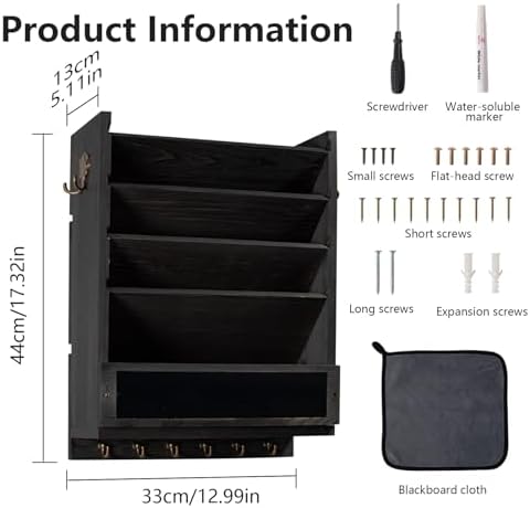 Wall Mail Organizer, Rustic Key and Mail File Holder for Wall Mount