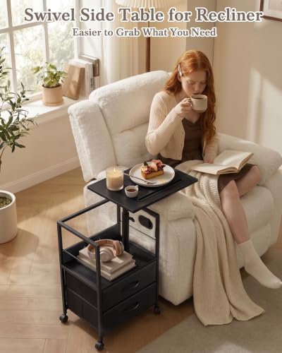Faesun Night Stand with Charging Station & Swivel Top, Black