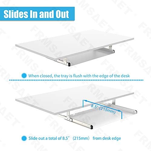 FRMSAET All-Metal 20/24/30 inch Under Desk Keyboard Tray (24 inch, White)