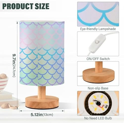 ALAZA Fish Scale Mermaid Funny Decor Bedside Table Lamp with USB Port for Bedroom Nightstand Office Desk LED Bulb Included
