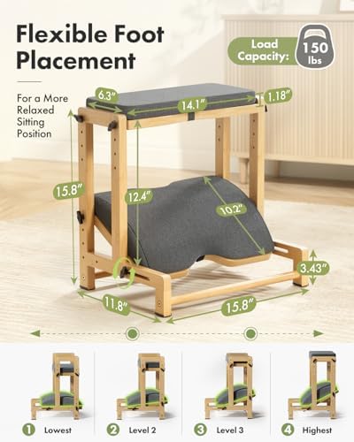 Amazer Double Step Foot Rest for Under Desk, 4 Adjustable Heights Bamboo Under Desk footrest with Soft Cushion, Dual-Layer Desk Foot Stool for Office Home Gaming, Natural Wood Foot Rests for Work