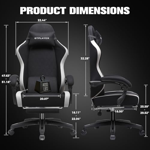 GTPLAYER Gaming Chair, Ergonomic Computer Chair with Footrest and Lumbar Support, High Back Recliner Chair 350lbs, Height Adjustable for Home Office, Black
