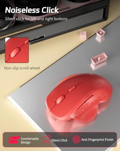 Uiosmuph G09 Bluetooth Wireless Mouse, Rechargeable Ergonomic Mouse - Red
