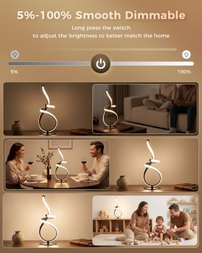 LED Dimmable Cool Table Lamp, 3D Spiral Touch Control Desk Light