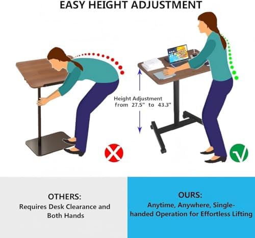 28-Inch Mobile Standing Desk, Adjustable Computer Desk, Portable Standing Desk with Lockable Wheels, Rolling Table for Home Office Classroom Hospital (Jet - Black)
