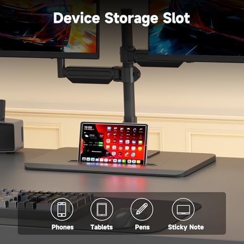 Suptek Freestanding Dual Monitor Stand for 2 Screens up to 35 Inches, Height Adjustable Monitor Arms Hold 24.25 lbs Each, Full Motion Dual Monitor Mount with Large Stable Base, VESA 75/100