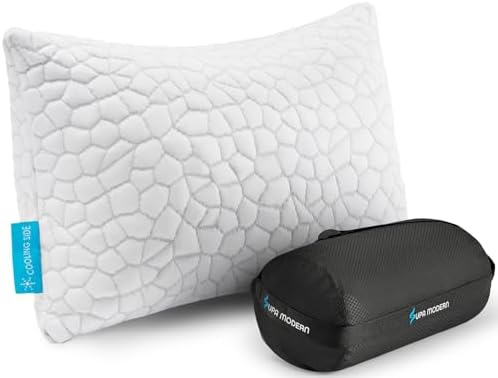 Cooling Pillow Camping Size 1 Pack, Adjustable Bed Pillows for Sleeping, Small Shredded Memory Foam Pillow for Backpacking Hiking, Airplane, Medium Firm Camping Travel Pillow with Washable Cover