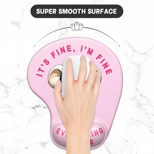 ITNRSIIET Ergonomic Mouse Pad Coaster Set with Gel Wrist Support Wrist Rest Smooth Surface Non-Slip PU Base Comfortable Office Supplies Pain Relief, 9.5 x 8.3 inches, Pink Pretty Elephant