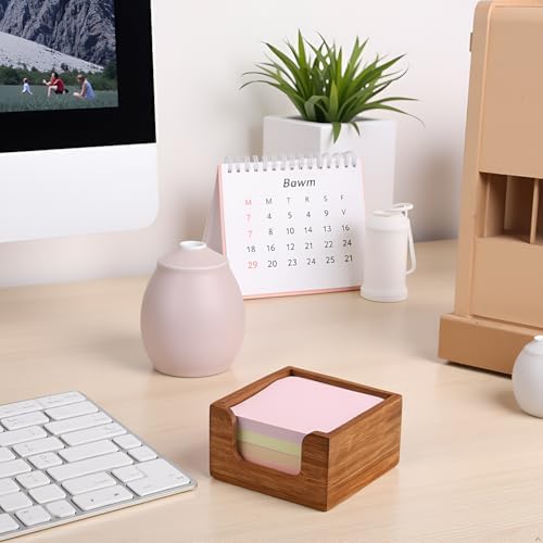 Acacia Wood Sticky Note Holder, 3x3 Post It Note Dispenser with Anti-Slip Pads, Natural Wooden Memo Organizer for Office Home School (3.5“x3.5"x2")