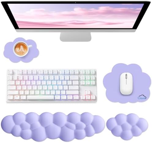 Sushret Cloud Wrist Rest for Computer Keyboard and Mouse Pad Set, Purple