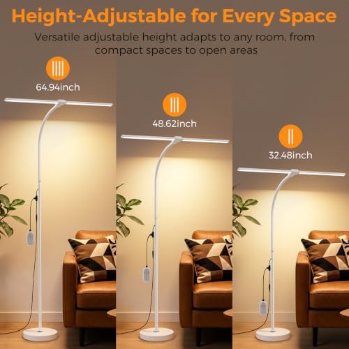 Dual-head LED Floor Lamp 20W 1400LM Adjustable Neck Bright Light White