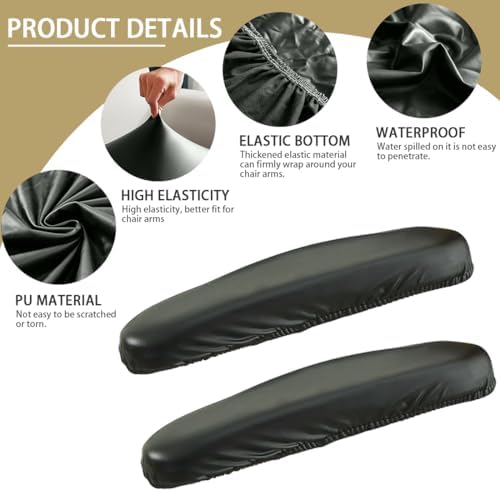 Office Chair Arm Covers Leather Office Removable Armrest Covering Stretch Water Resistant Chair Seat Hand Rest Protector for Computer Desk Chairs 2 Pair Black