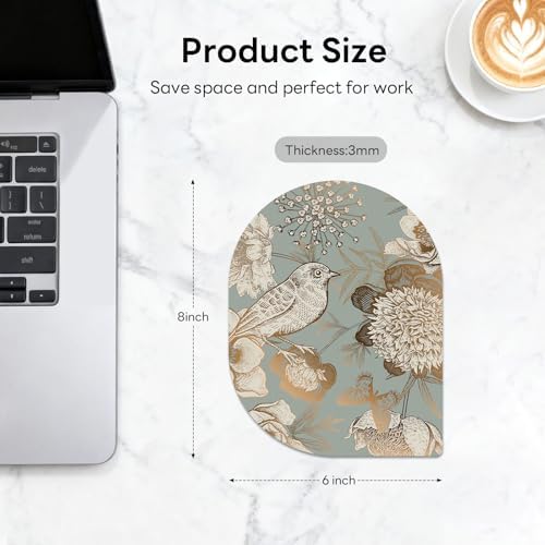 Contoured Oval Mouse Pad 6x8in Non-Slip for Laptop,Bird