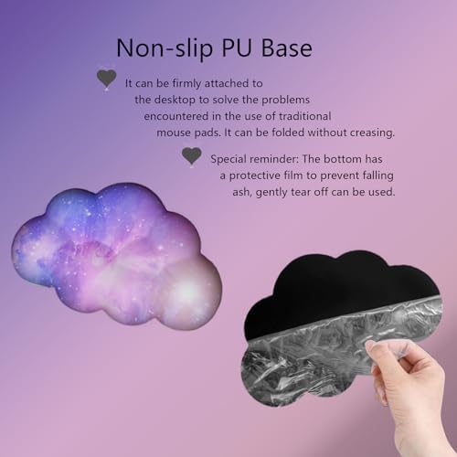 Cloud Wrist Rest Keyboard Purple Cloud Mouse Pad Set 4PCS Galaxy Large Desk Mat Ergonomic Space Wrist Pad Support Memory Foam Non-Slip Wrist Rest for Keyboard and Mouse Computer Gaming Home Office