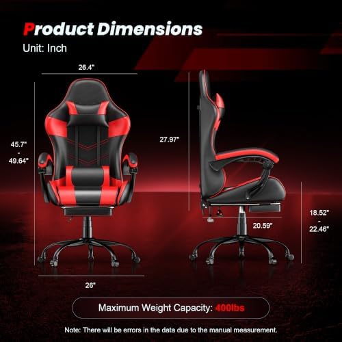 Gaming Chair with Footrest, Ergonomic Video Game Chair for Adults, Red