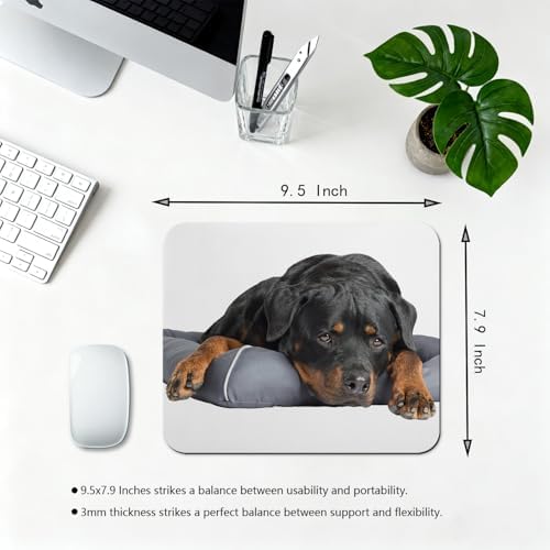 9.5x7.9 Inch Office/Gaming Mouse Pad, Lovely Sleepy Rottweiler Dog Pet Resting on a Grey Pillow, Cute Anti-Slip Mat for Desk Decor