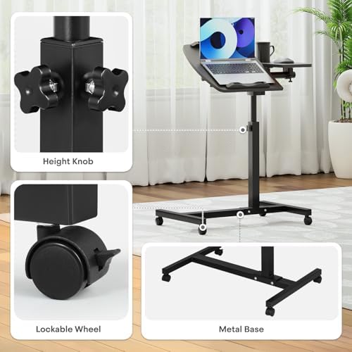 Athena Collection Adjustable Standing Desk with Wheels Overbed Table, Black