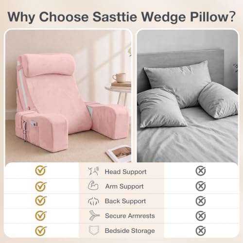 Sasttie 15-25 inch Adjustable Reading Pillow with Armrests, Pink