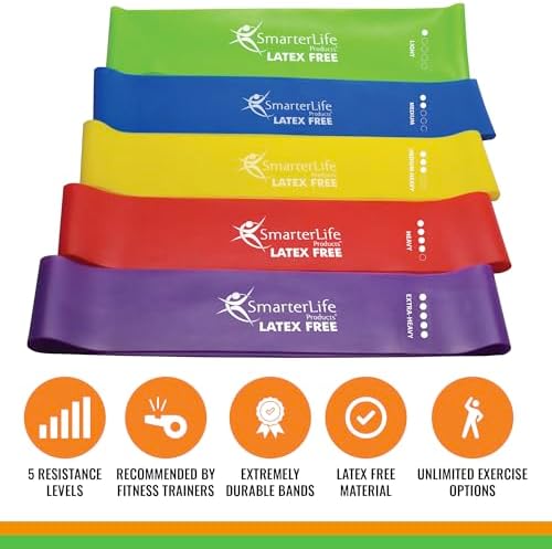 SmarterLife Resistance Bands Set of 5 Extra Wide Latex-Free Exercise Bands