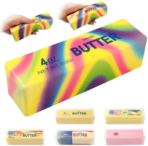 Butter Squishy Fidget Toys Slow Rising Stress Relief Toy - Realistic Butter Stick Squeeze, Soft PU Foam Fidget for Anxiety & Sensory Relief, Cute Desk Decor for Kids, School