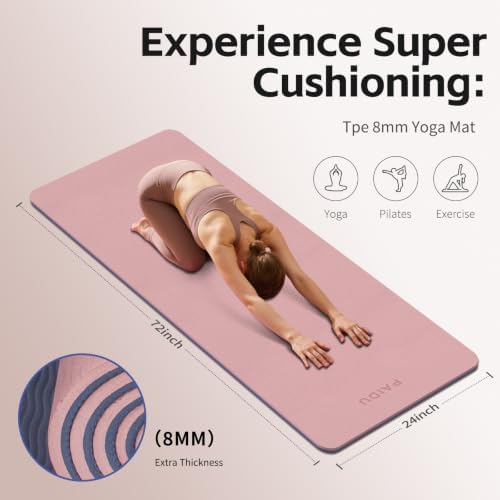 PAIDU Yoga Mat 8mm TPE Non‑Slip Fitness Mat with Strap for Home Workouts