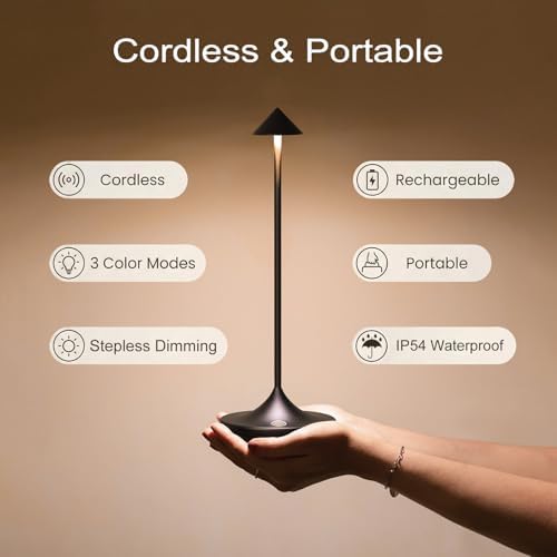 Cordless Rechargeable LED Table Lamp, Black