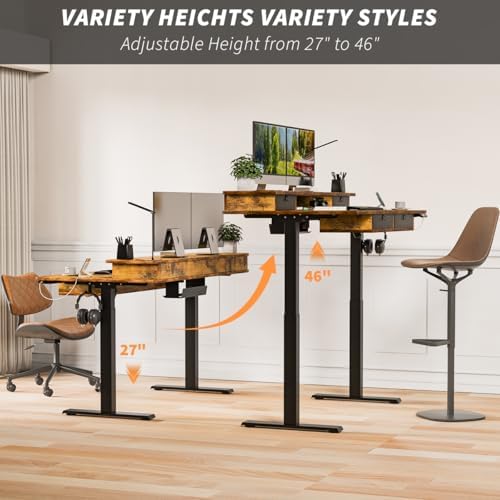 Kingant Electric Standing Desk with 4 Drawers, Height Adjustable 48"x 30"